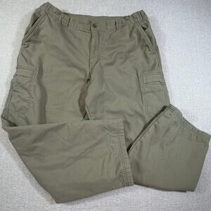 LL Bean Men 38x29 Tan Flannel Lined Elastic Waist Cargo Straight Leg Pants Warm